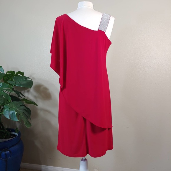 R&M Richards Asymmetric Knee-Length Dress with Draped Shoulder  Size 8 - Picture 7 of 7